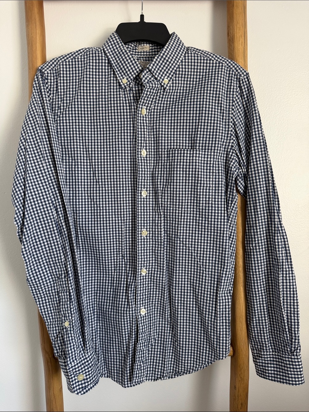 J. Crew Navy and White Gingham Button-Down Shirt